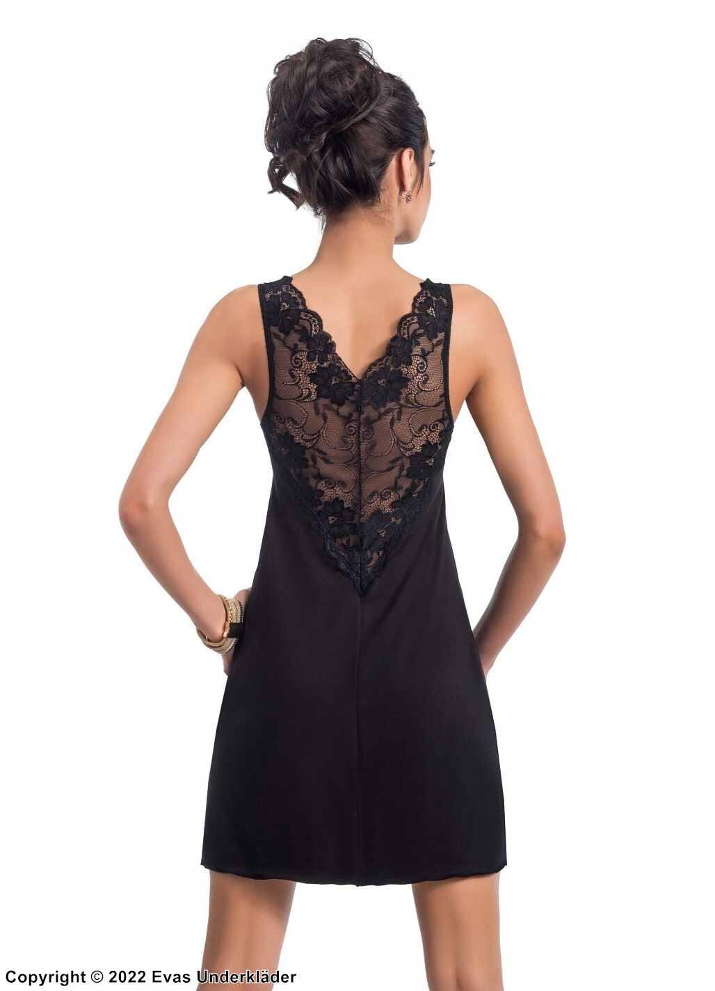 Elegant nightdress, high quality viscose, wide shoulder straps, openwork lace, flowers